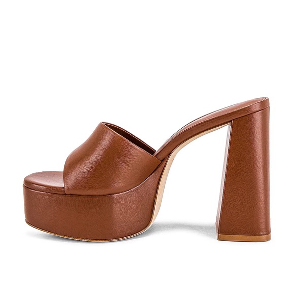 NWOT Larroudé Dolly Platform Mule Wedge Heel in Caramel Brown Chunky Sandal - Picture 3 of 10